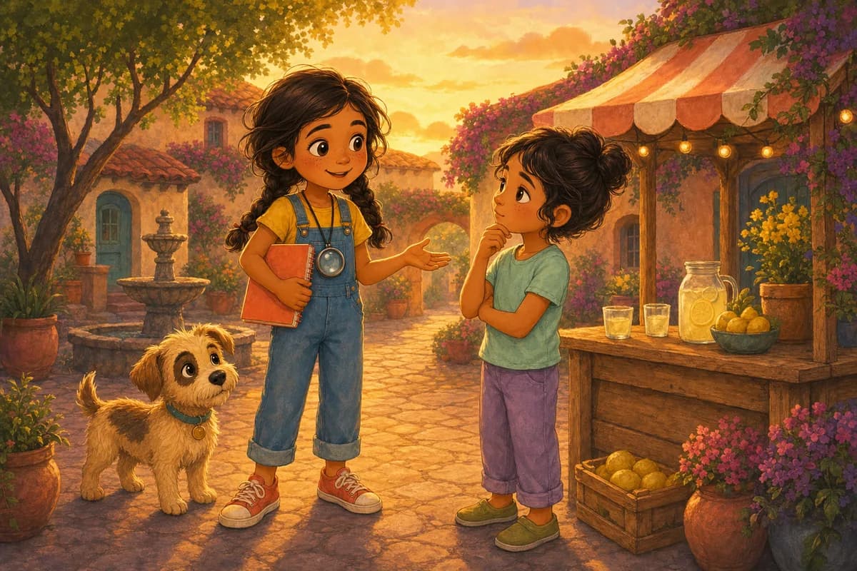 Lila le pregunta a una amiga "¿me extrañarías?" señalando su puesto, mientras la amiga lo piensa y Coco escucha con las orejas atentas.